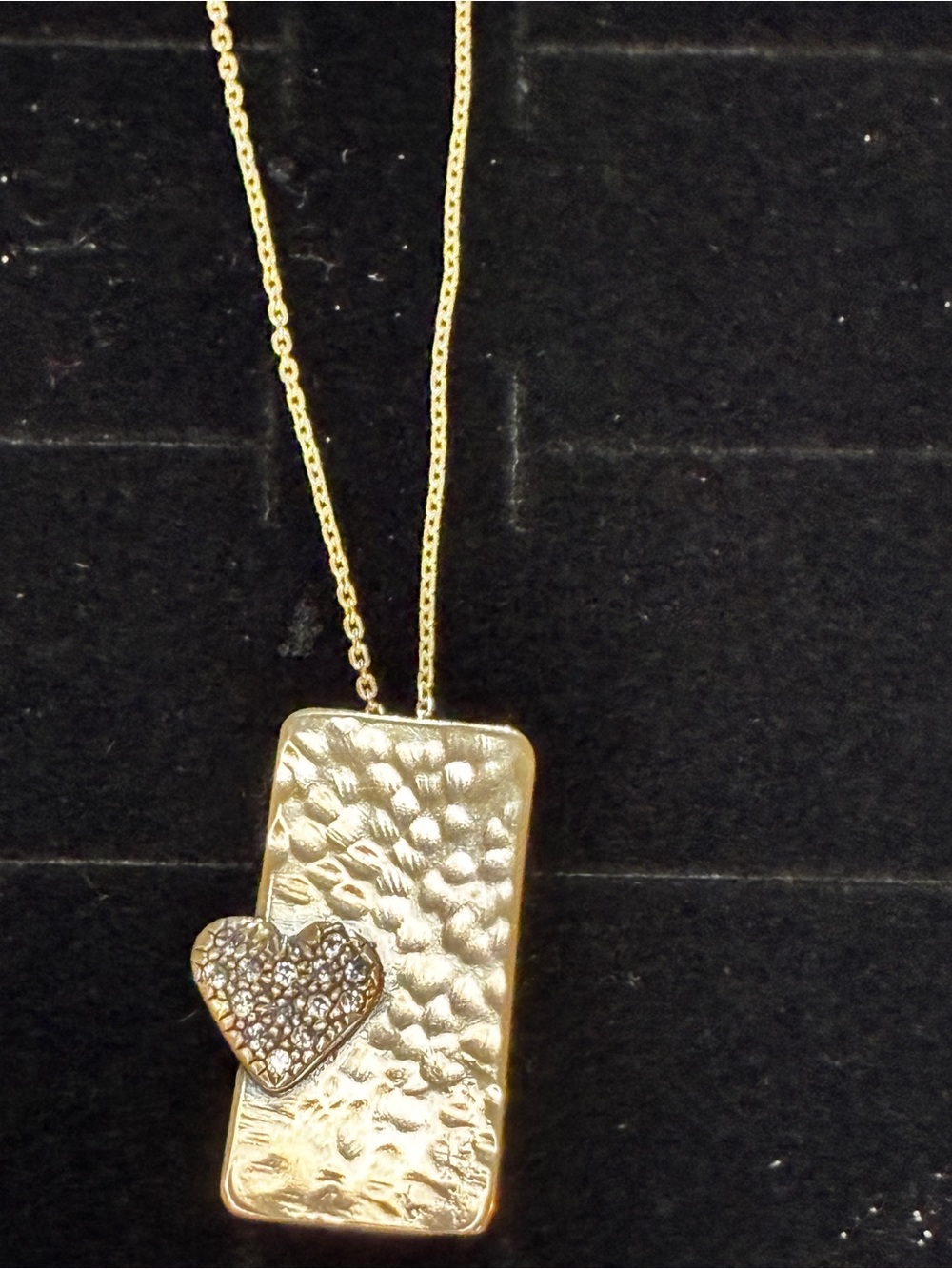 Silpada’s vintage sterling silver Hammered Rectangle Necklace with Pave Heart.